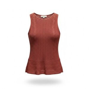 Loft Womens Terracotta Rust Cotton Crochet Pointelle Peplum Knit Tank Top Size S